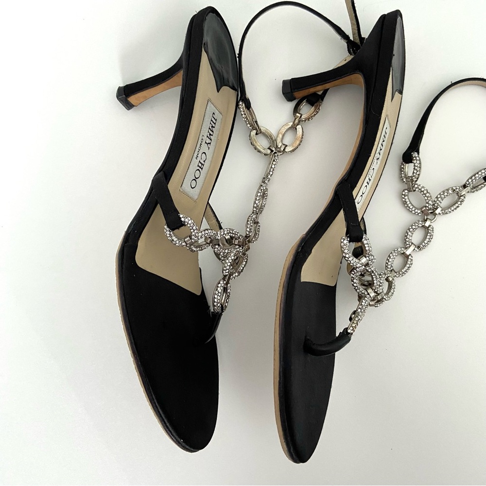 Jimmy Choo Crystal Embellished Thong Ankle Strap Heeled Sandals - Picture 6 of 15